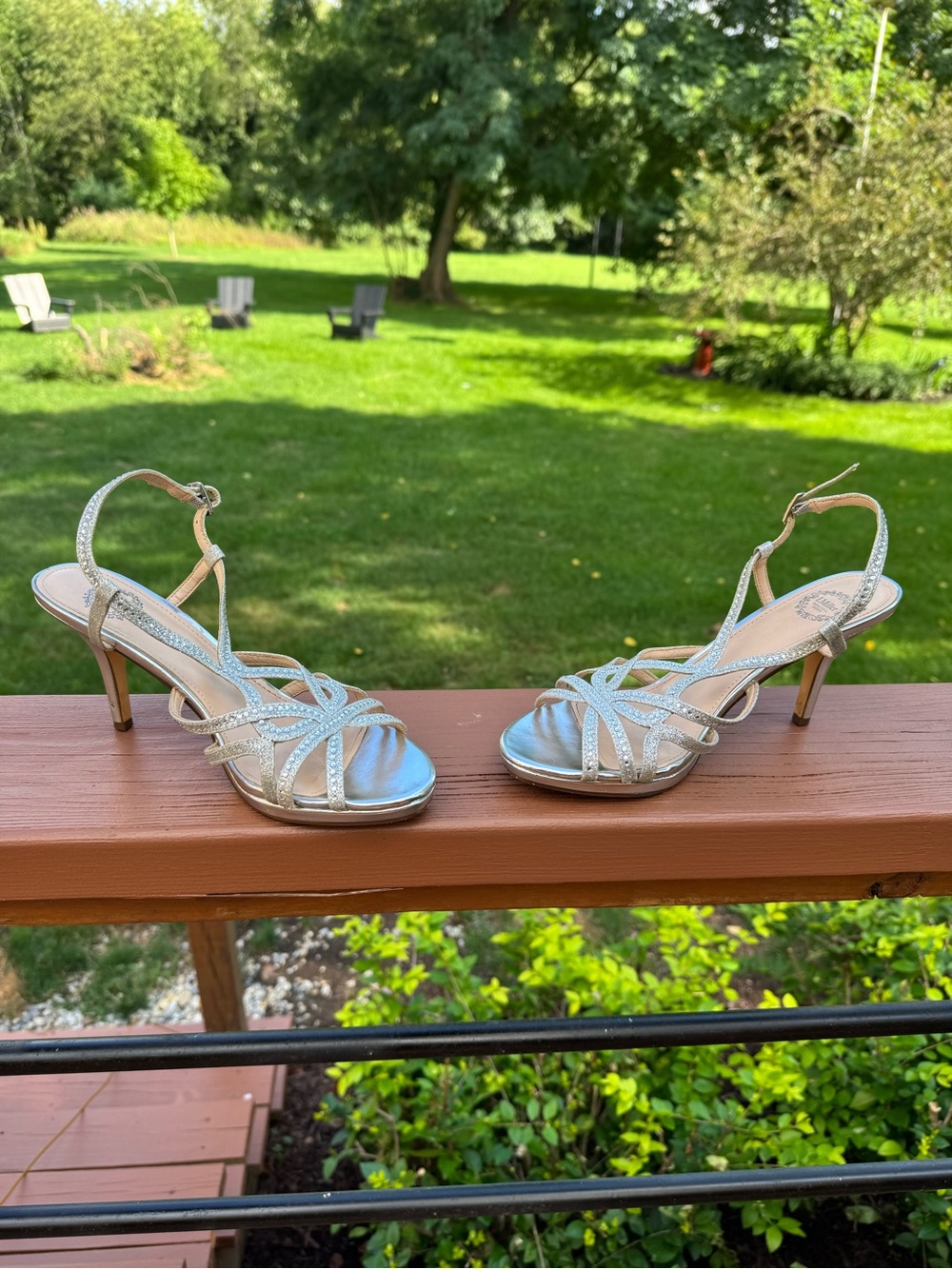 Silver Sparkle Strappy Heels - Women's Dress Sandals